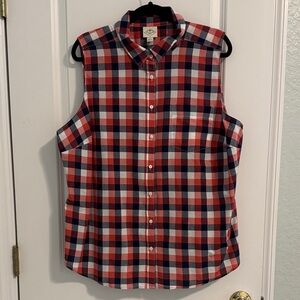 St. John's Bay Red, White & Blue Plaid Sleeveless Shirt 🇺🇸